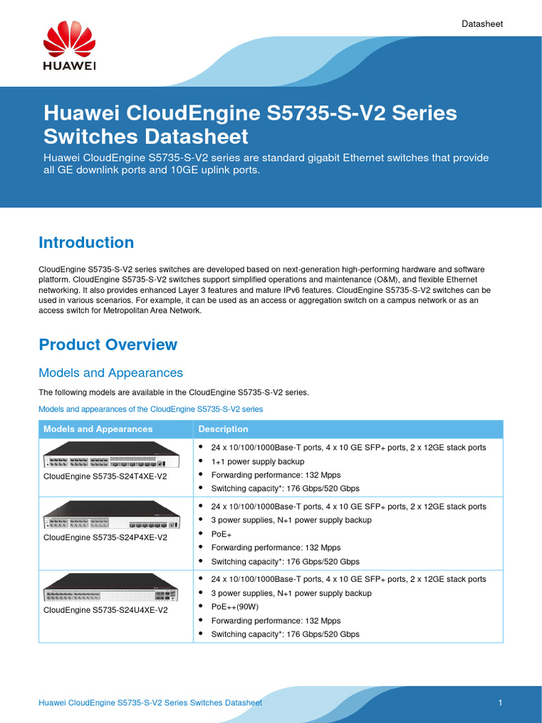 Huawei CloudEngine S5735-S-V2 Series Switches Datasheet | PDF | Power ...
