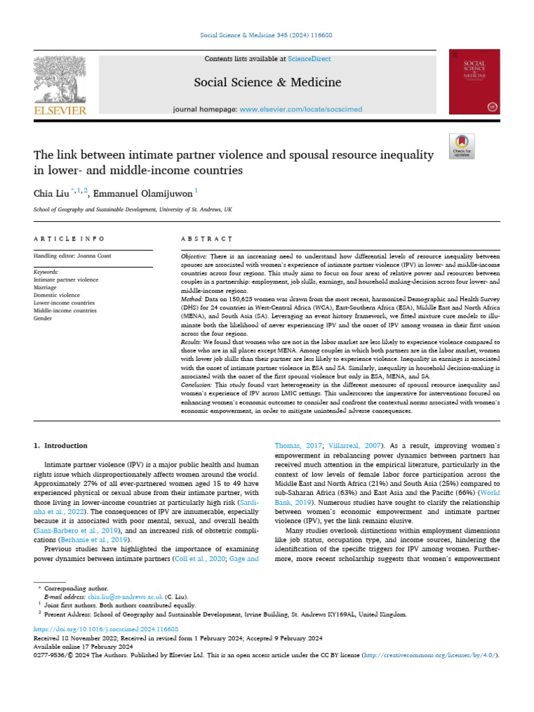The Link Between Intimate Partner Violence and Spousal Res - 2024 ...