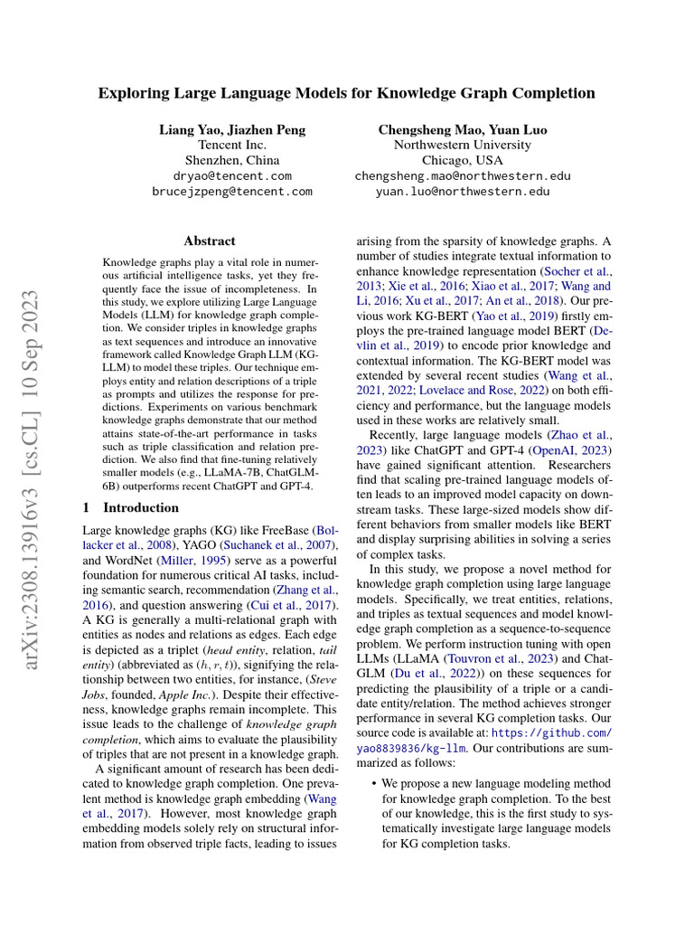 Exploring Large Language Models For Knowledge Graph Completion | PDF ...