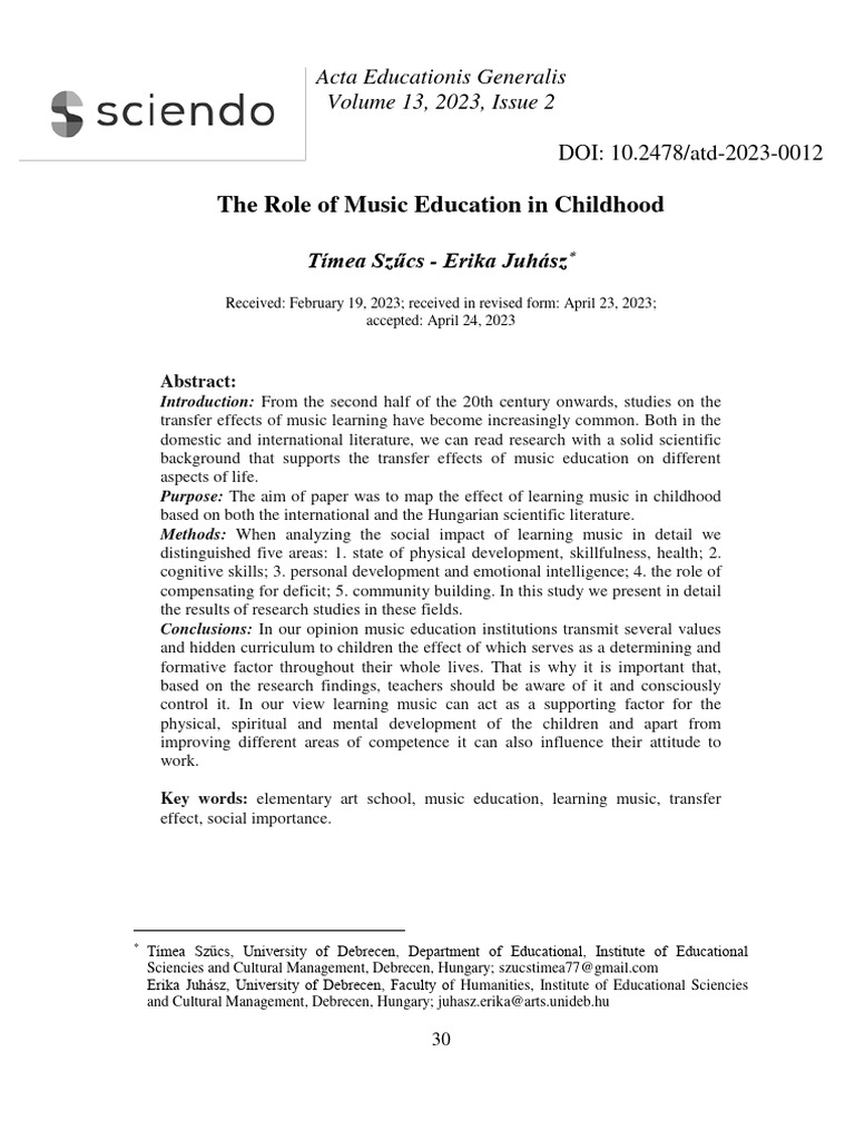 The Role of Music Education in Childhood | PDF | Emotional Intelligence ...