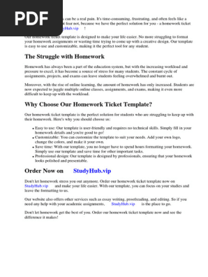 Homework Ticket Template