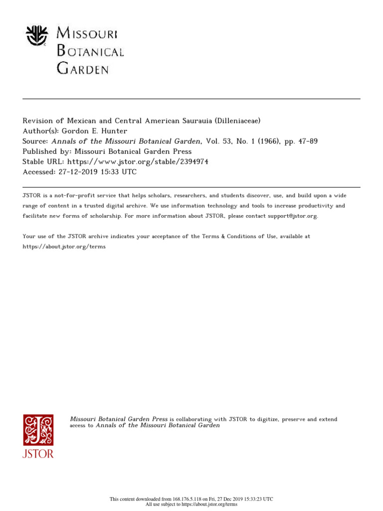 Revision of Saurauia in Mexico & Central America | PDF | Leaf | Flowers