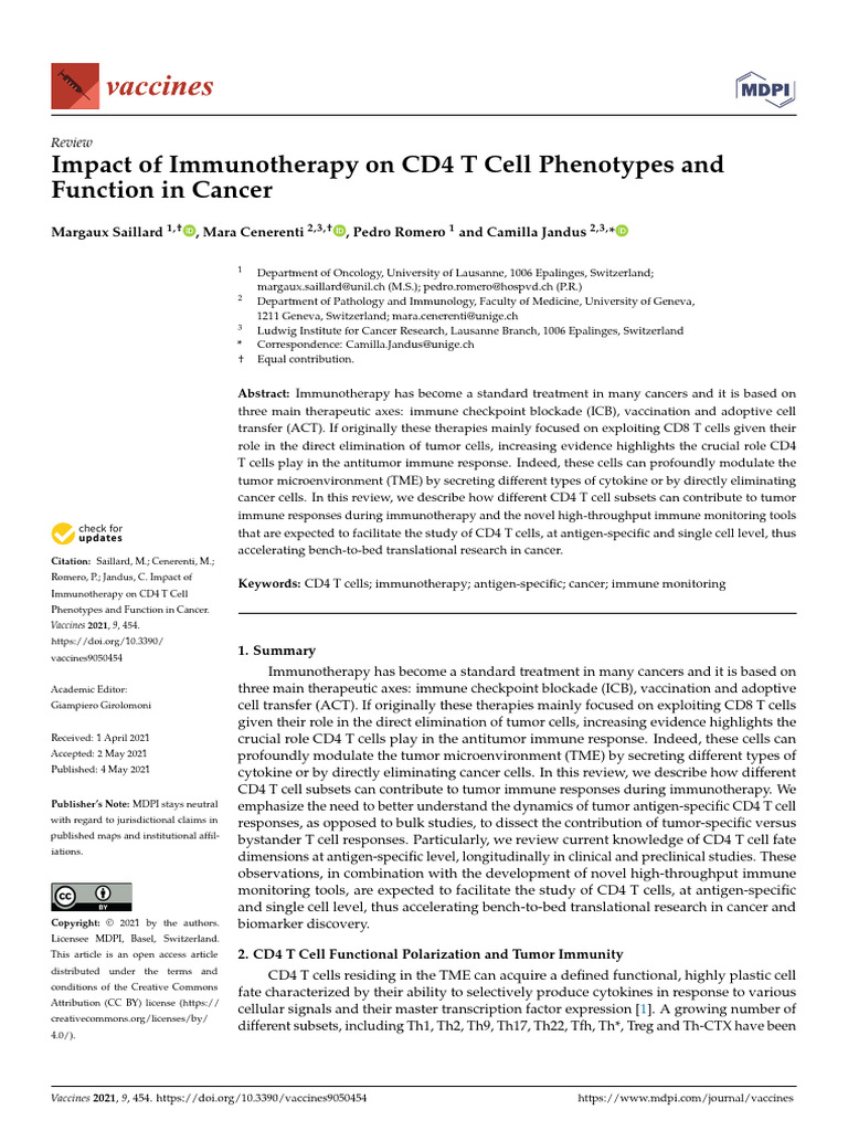 Impact of Immunotherapy On CD4 T Cell Phenotypes A | PDF | T Cell | T ...