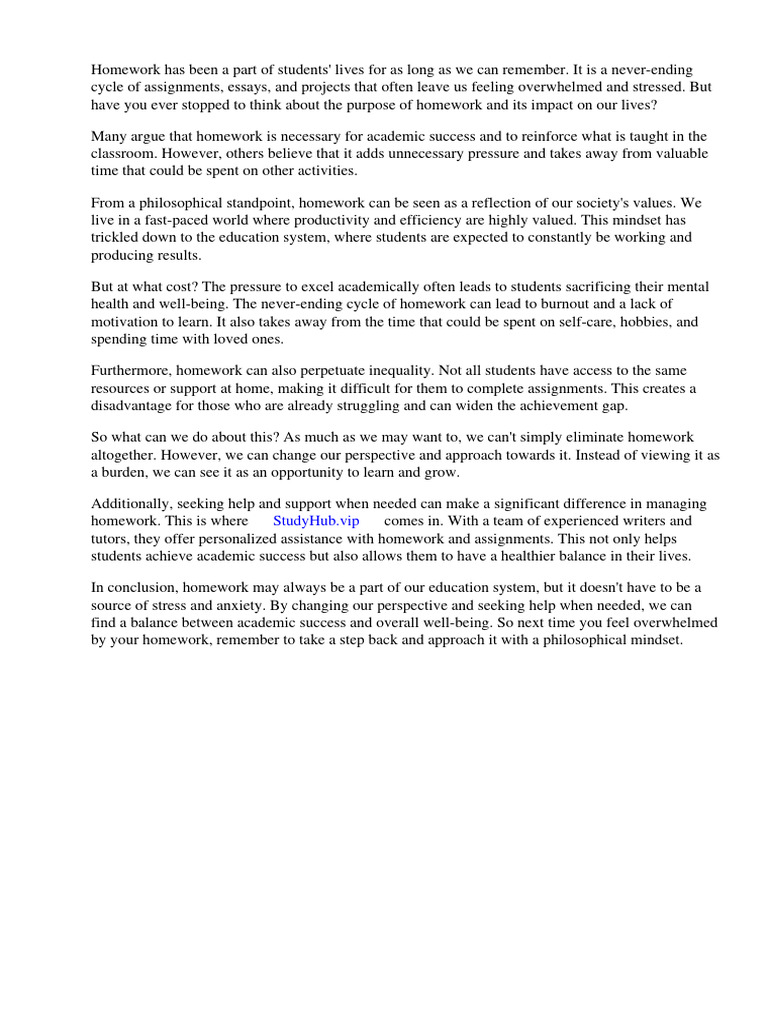Homework Philosophy Pdf Homework Experience