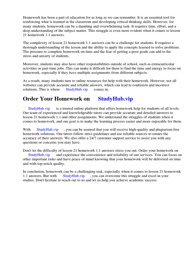 Lesson 21 Homework 1.1 Answers | PDF | Homework | Mathematics