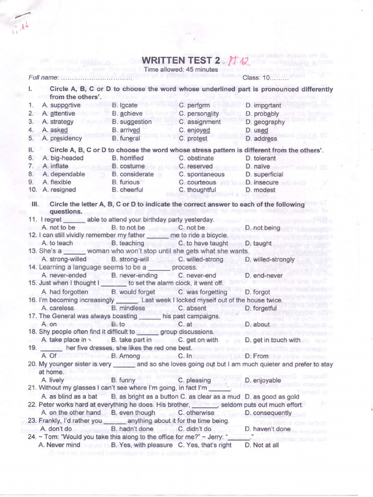 Progress Test 12 | PDF