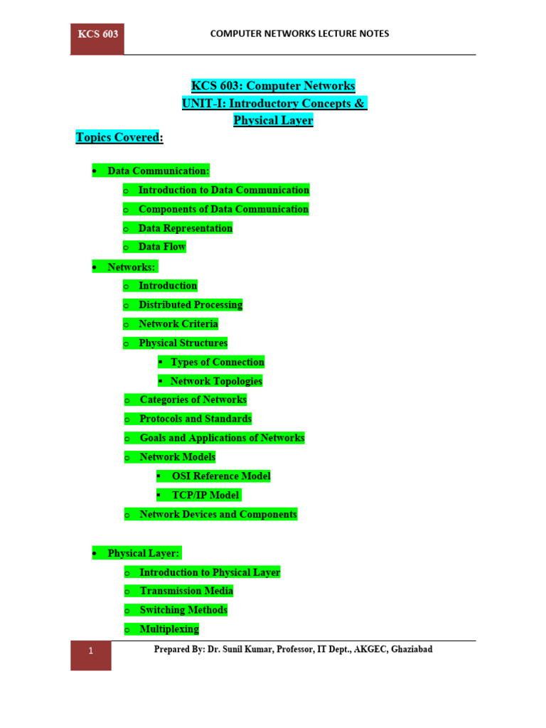 Unit 1 Notes KCS-603 - Computer Networks | PDF | Duplex ...