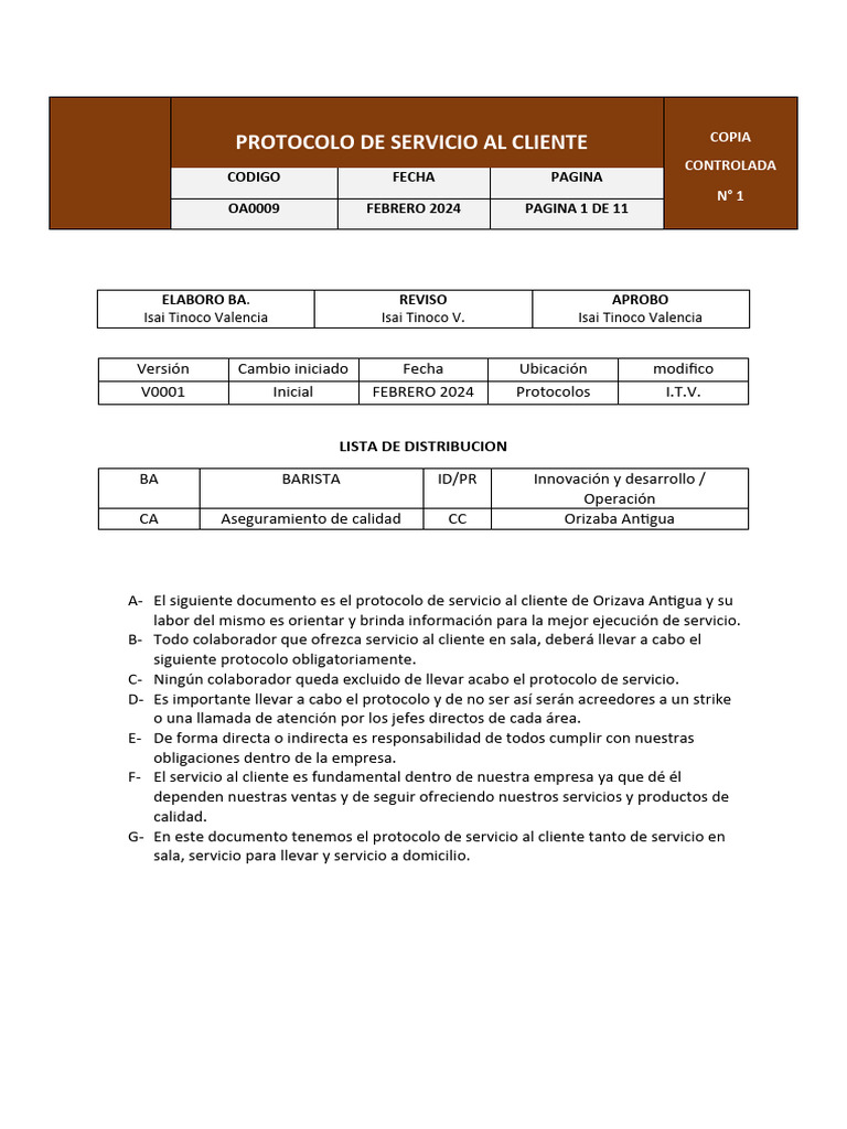 Protocolo de Servicio al Cliente 2024 | PDF
