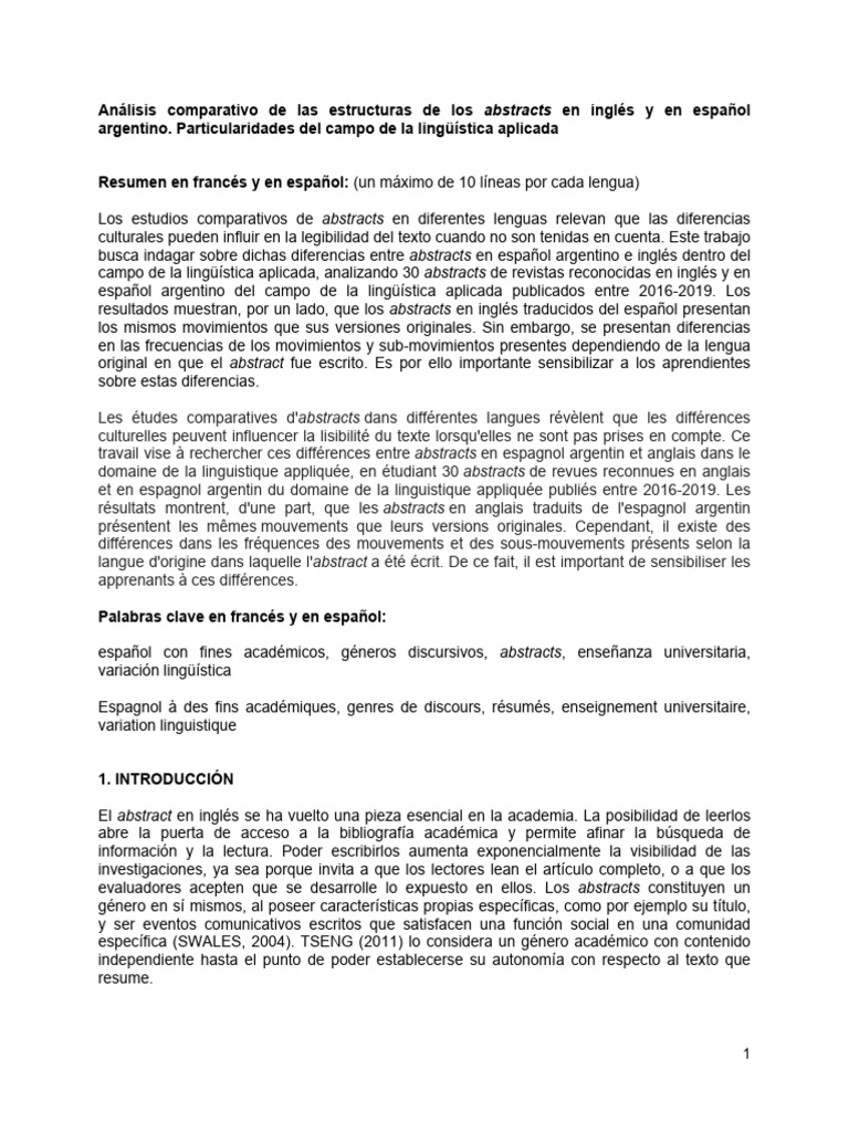 Diferencias en Abstracts: Español e Inglés | PDF | Lengua española ...