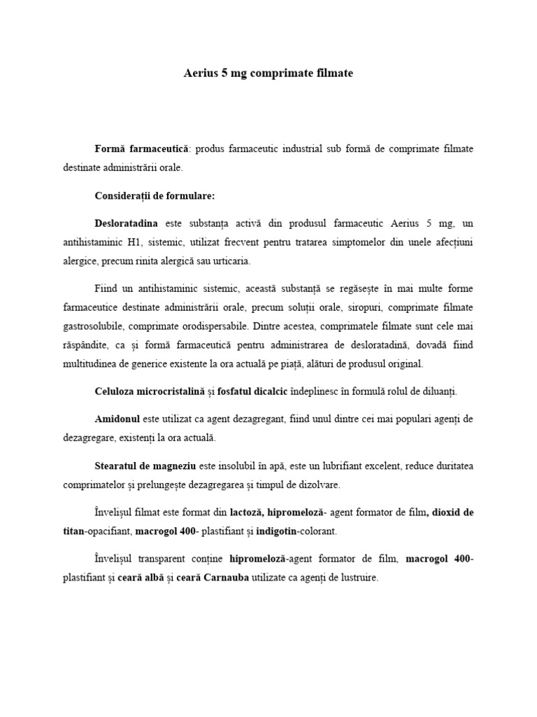 Aerius 5 MG Comprimate Filmate | PDF