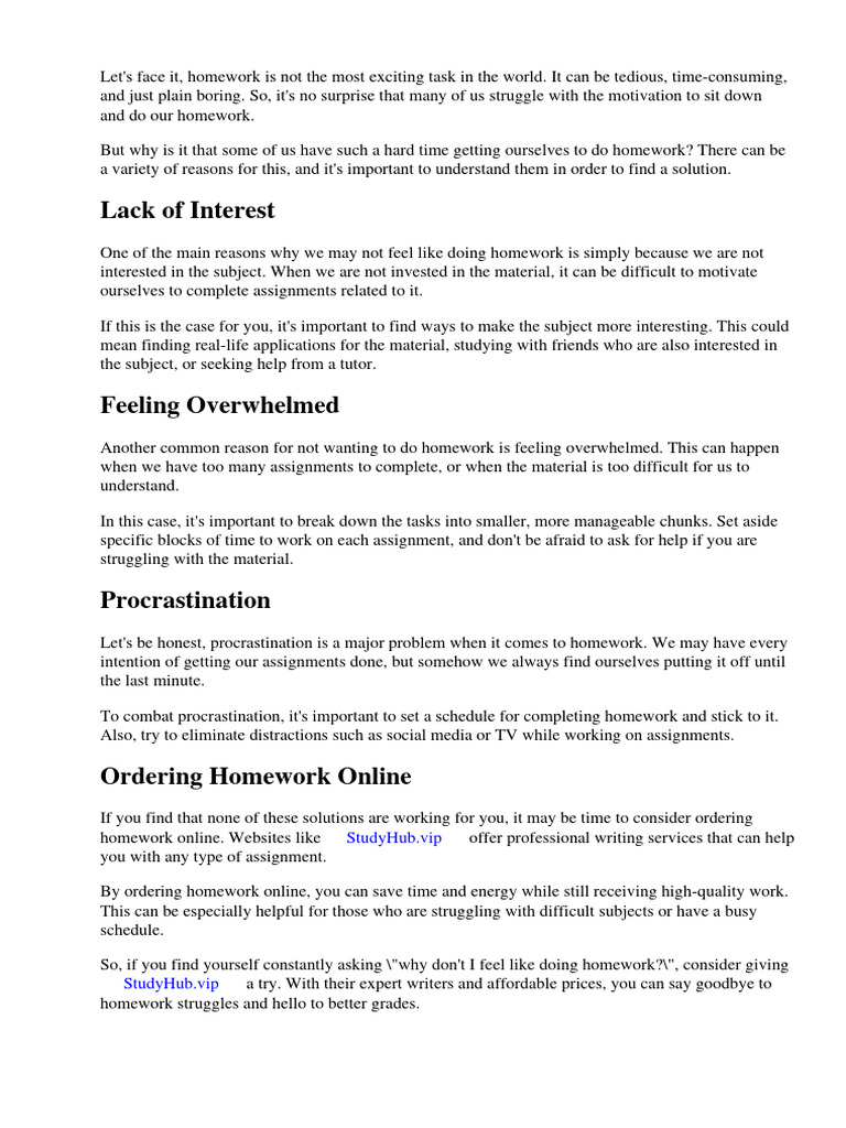 Why Dont I Feel Like Doing Homework | PDF | Homework | Teachers