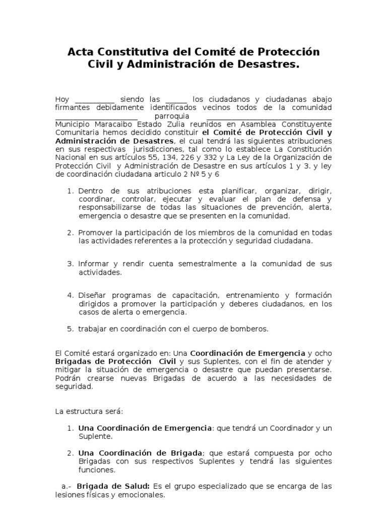 Acta Constitutiva del Comité de Protección Civil y Administr  Política