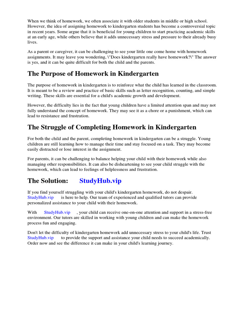 Does Kindergarten Have Homework PDF Homework Kindergarten