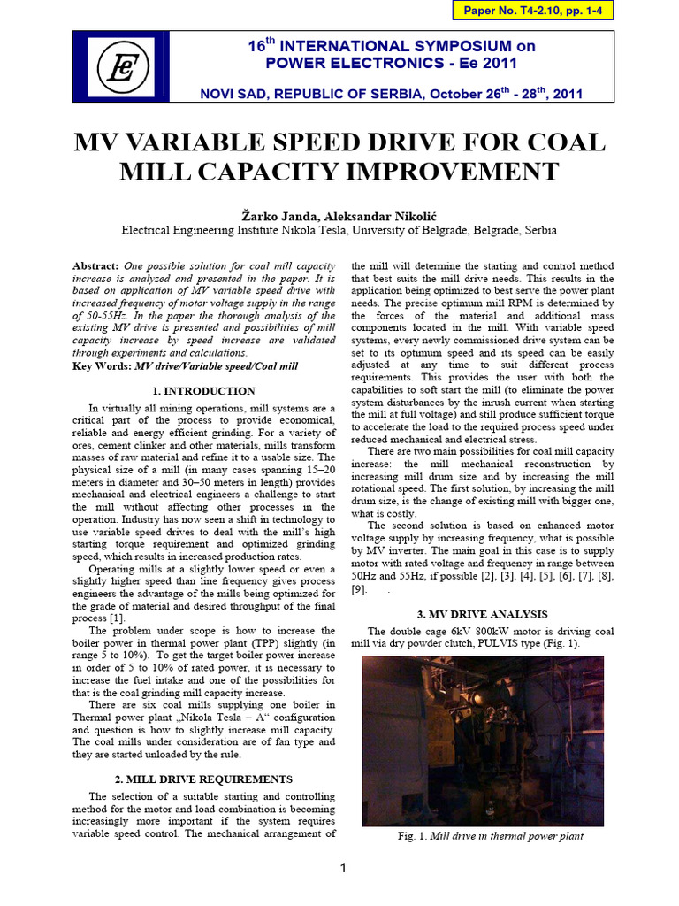 MV Variable Speed Drive For Coal Mill CA | PDF | Electric Motor | Power ...