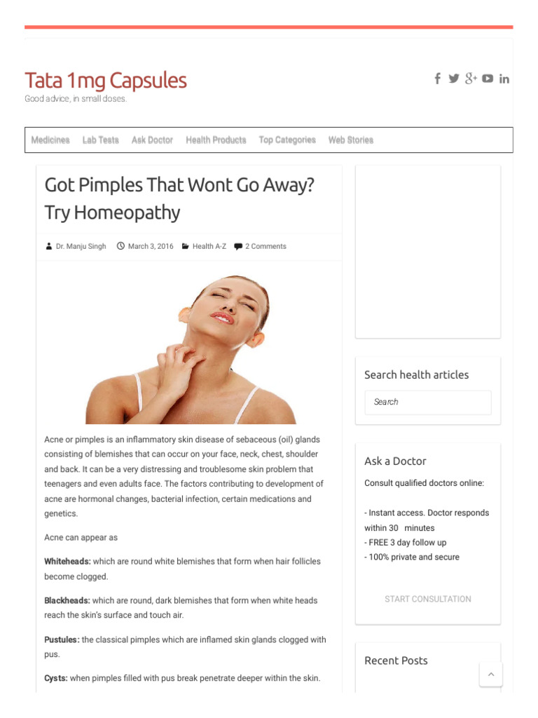 Got Pimples That Wont Go Away - Try Homeopathy - Tata 1mg Capsules ...