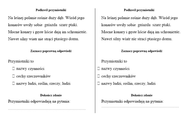 Sprawdzian Z Angielskiego Klasa 4 Przymiotniki