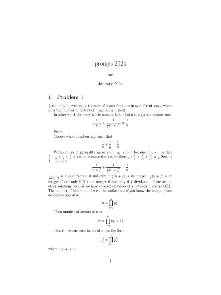 PROMYS 2024 Problem Set Solutions | PDF | Inequality (Mathematics ...