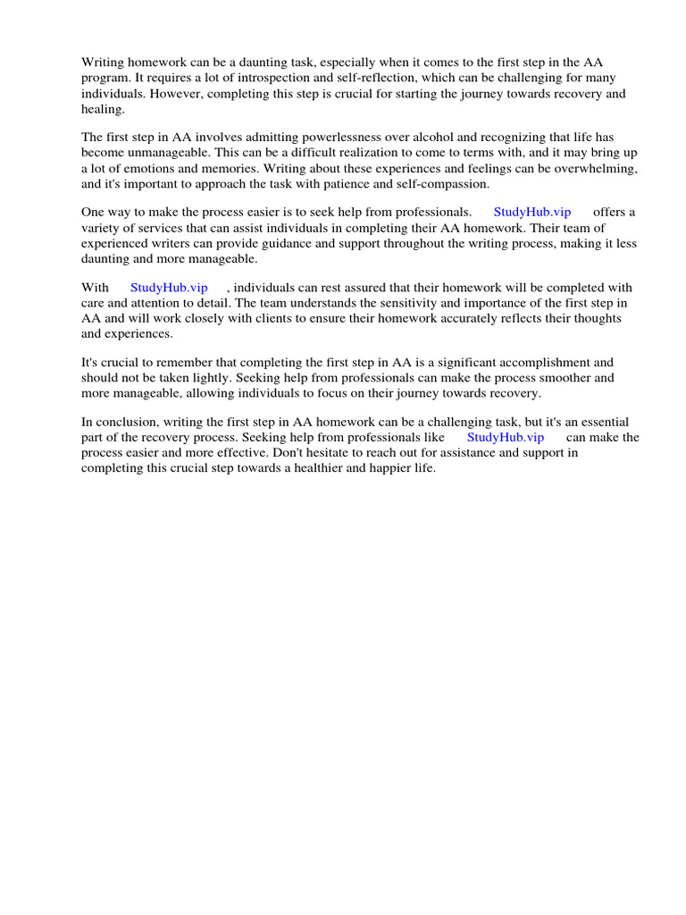 Step one aa homework pdf alcoholics anonymous twelve step program