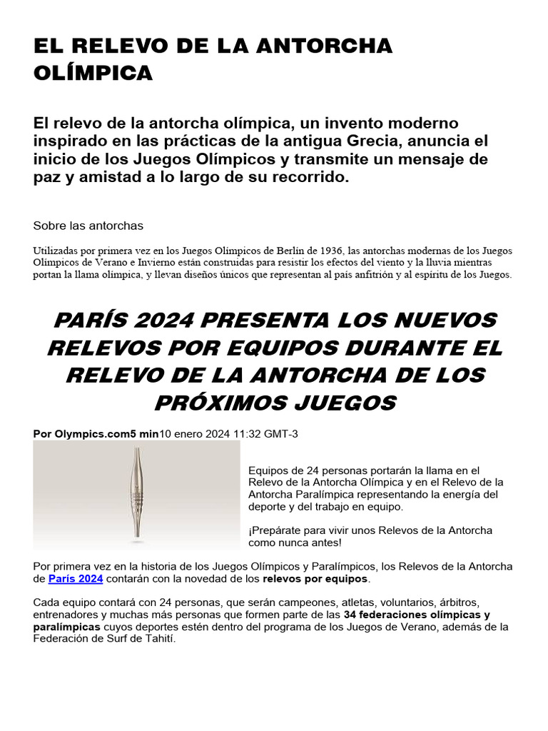 El Relevo de La Antorcha Olímpica | PDF | Juegos olímpicos | juegos ...