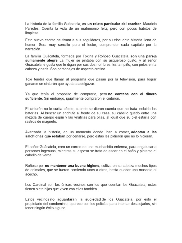Resumen de "La familia Guácatela" | PDF