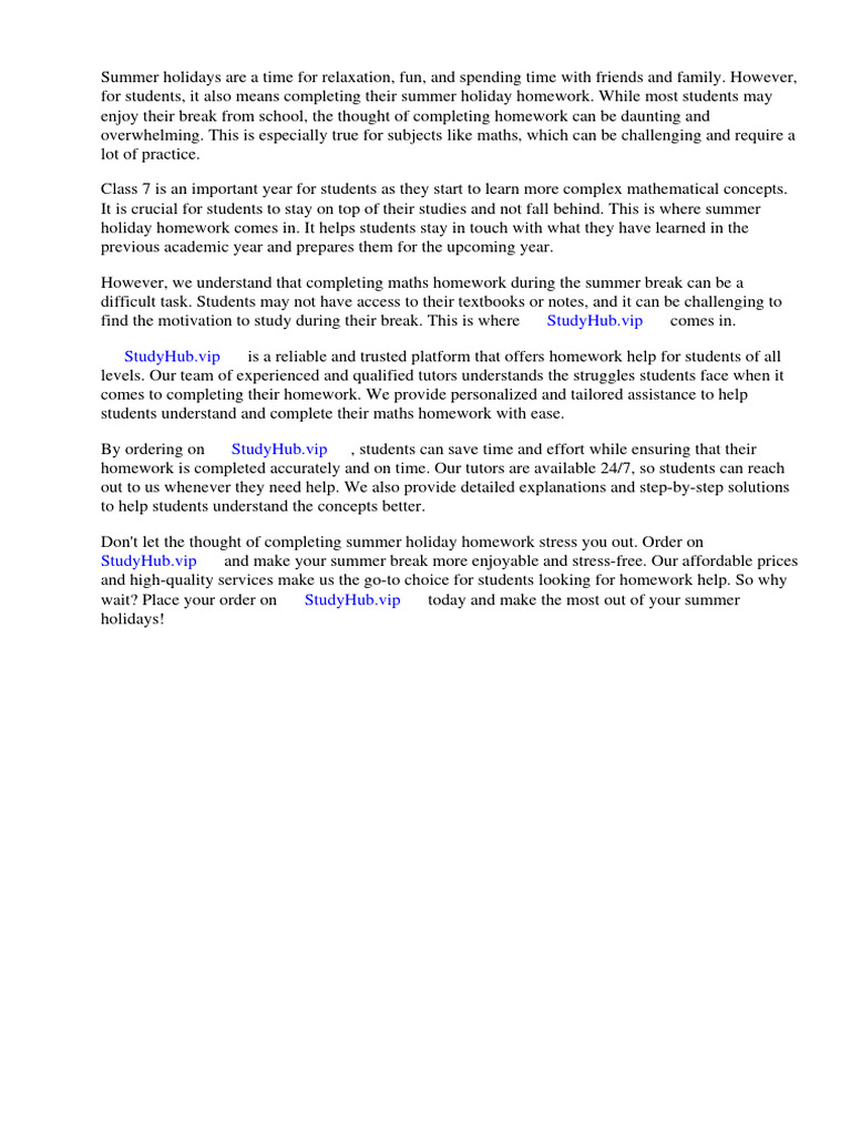 Summer Holiday Homework For Class 7 Maths | PDF | Worksheet | Homework