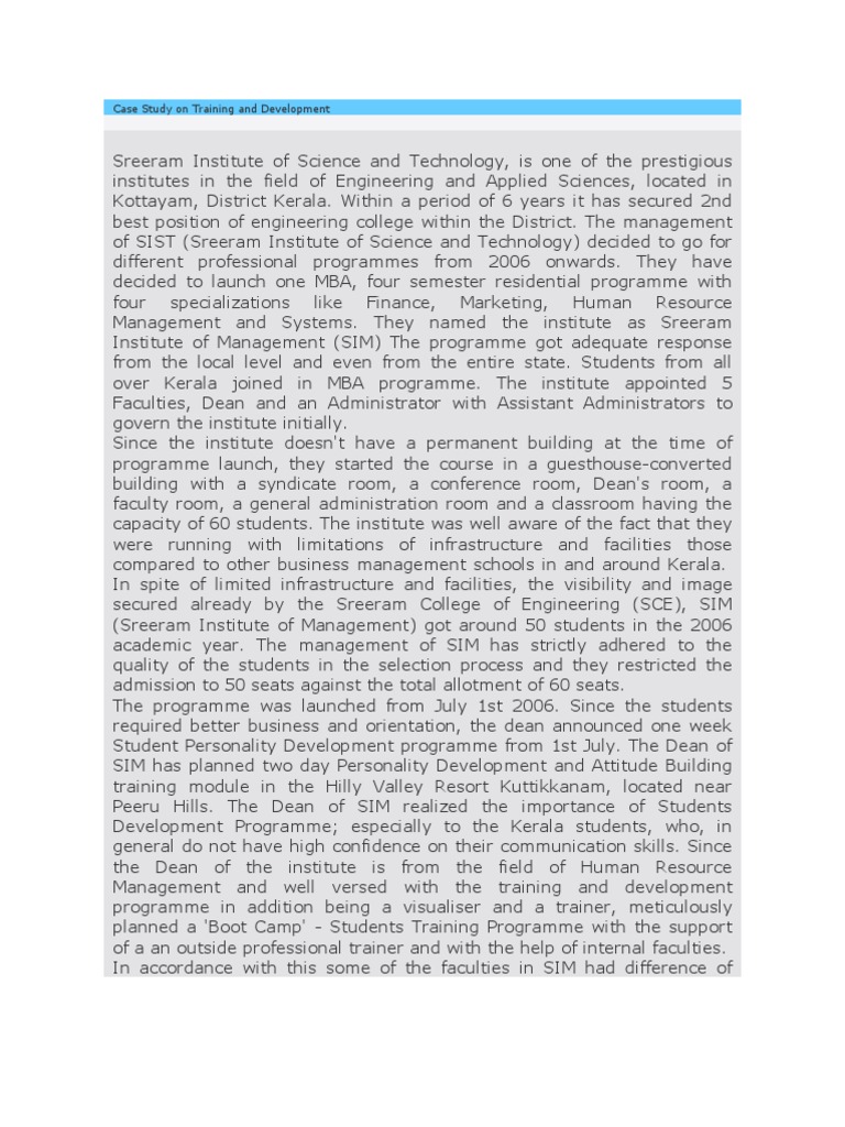 Case Study On Training and Development PDF Master Of Business