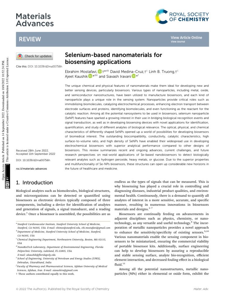 Selenium Nanoparticles in Biosensing | PDF | Biosensor | Nanomaterials