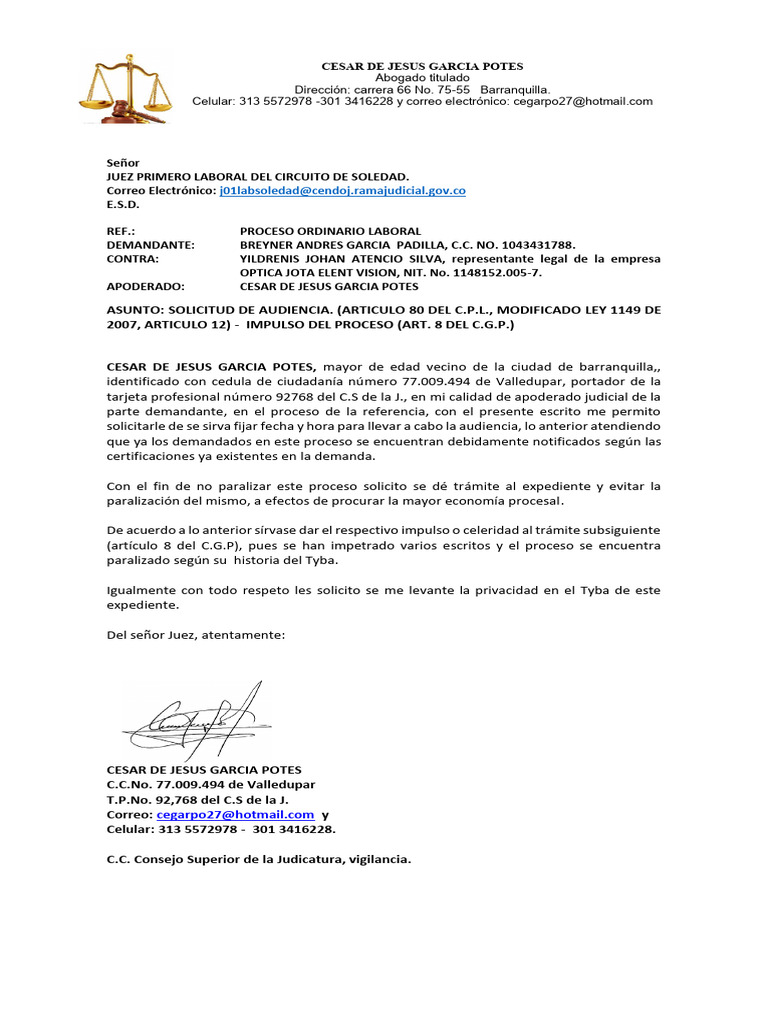 Breyner Solicitud De Audiencia Pdf