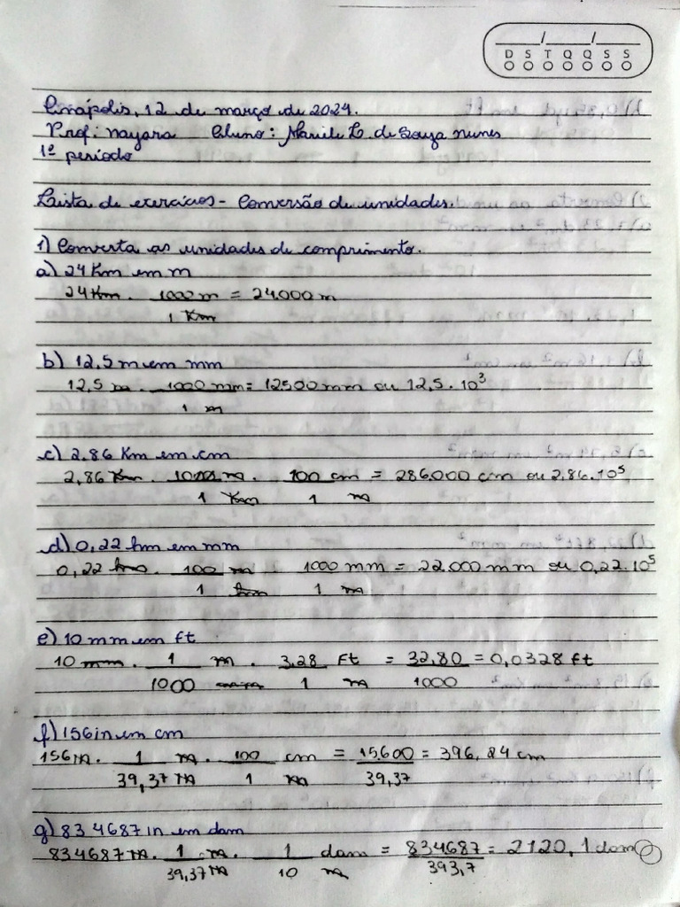 Atividade De Conversão De Medidas Pdf