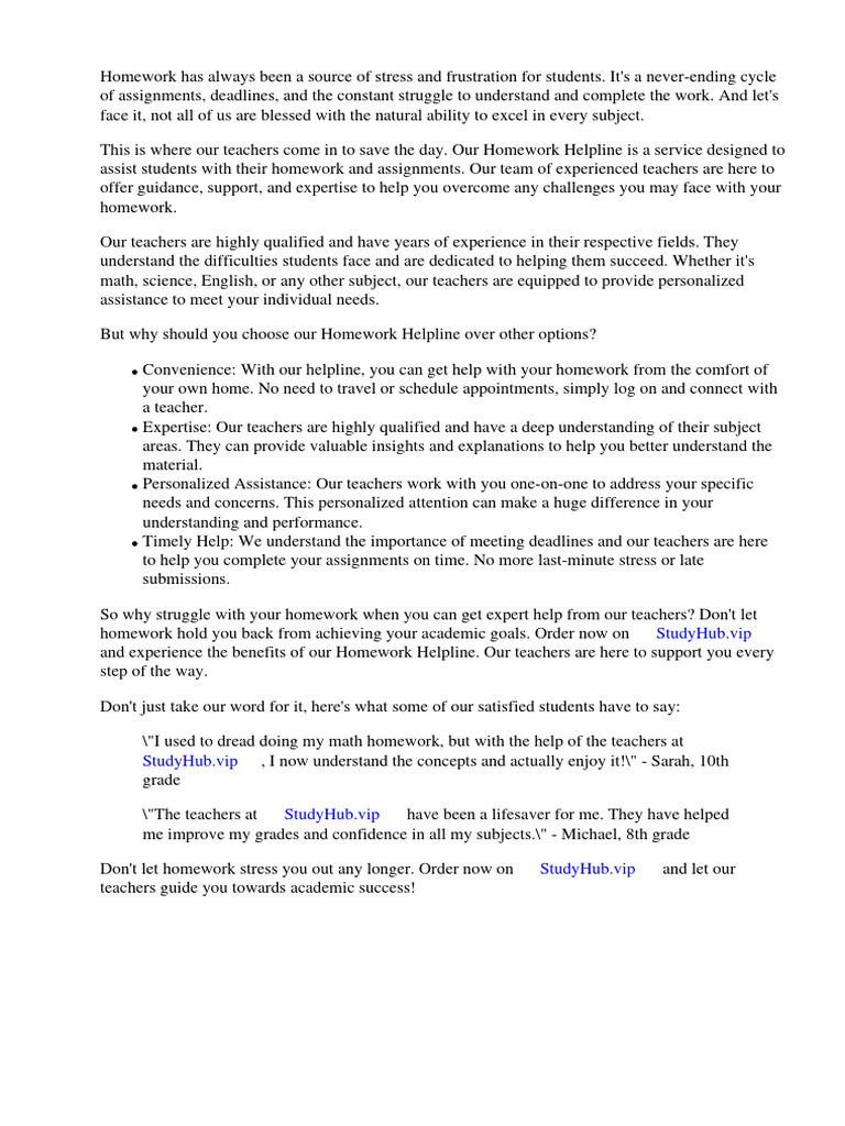 Homework Help for Students | PDF | Homework | Teachers