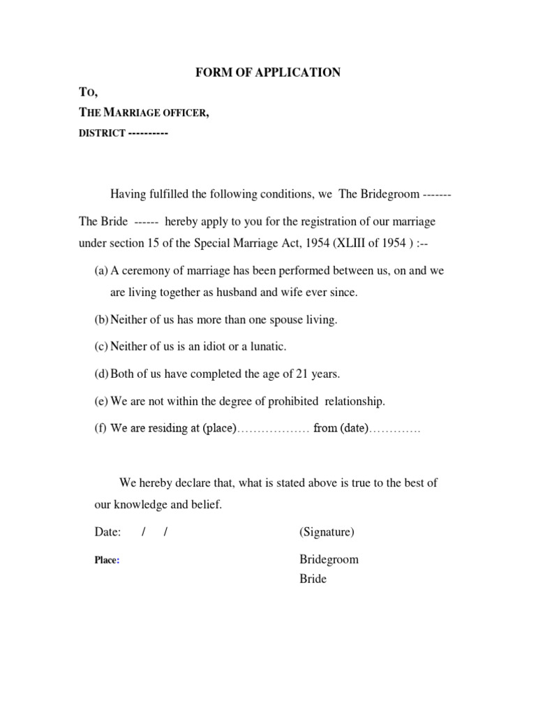 Marriage Registration Application Form | PDF | Law