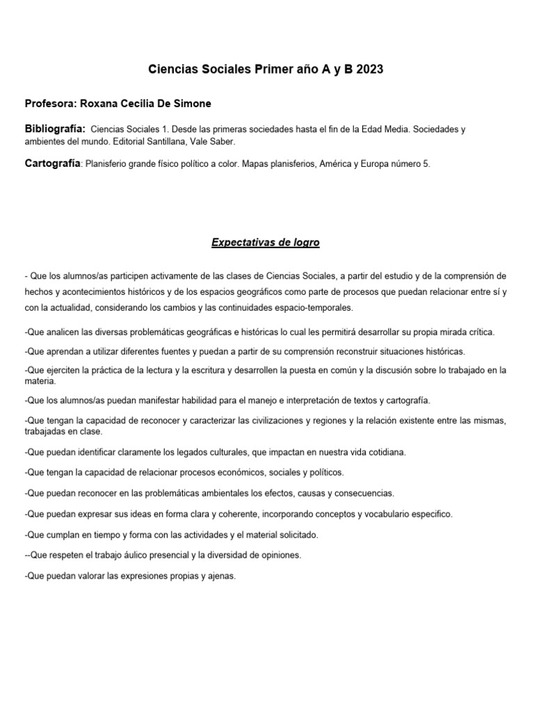 Programa y Expectativas de Logro Ciencias Sociales Ao 2024 | PDF ...