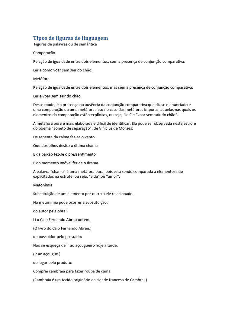 Tipos de Figuras de Linguagem Explicadas | PDF | Metáfora | Linguística