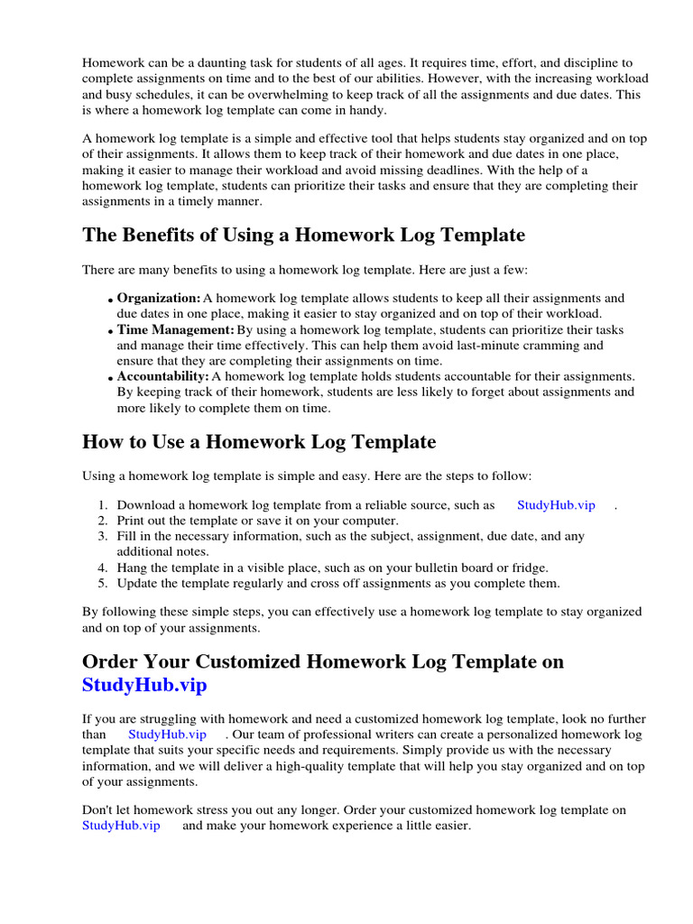Homework Log Template PDF Safari (Web Browser) Homework