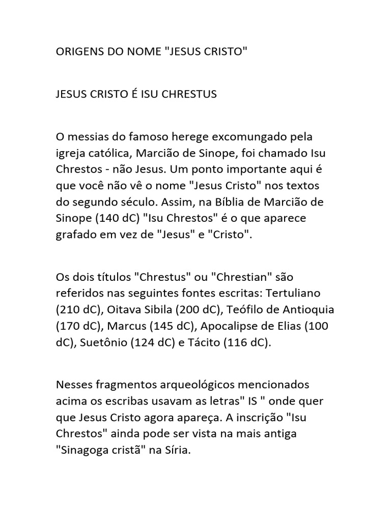 Origens Do Nome Jesus Cristo | PDF | Jesus | Apóstolo Paulo