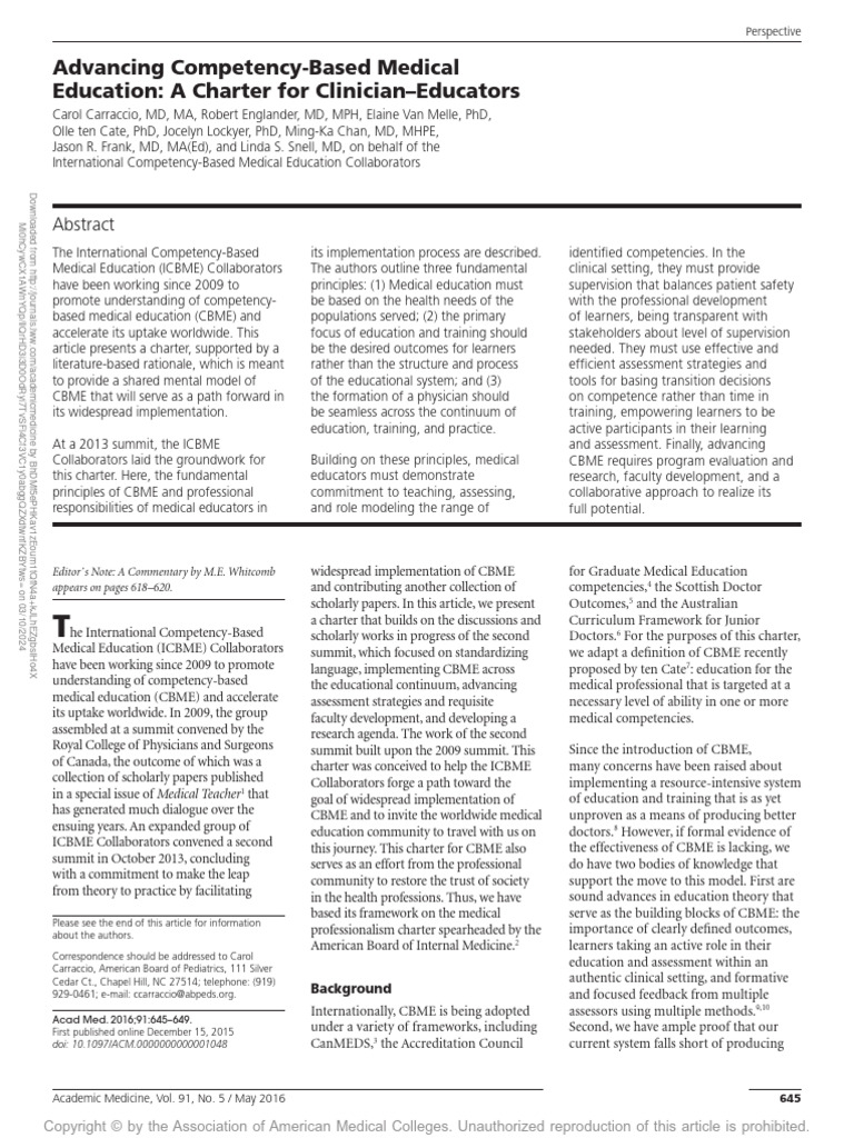 Charter for Competency-Based Medical Education | PDF | Learning ...