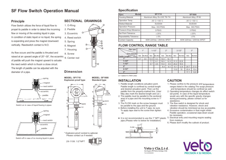 SF Flow Switch Operation Manual | PDF | Switch | Pipe (Fluid Conveyance)