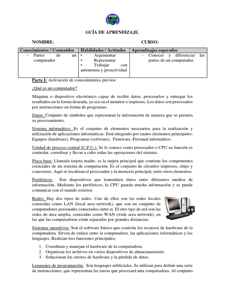 Guía de Aprendizaje sobre Computadores | PDF | Hardware de la ...