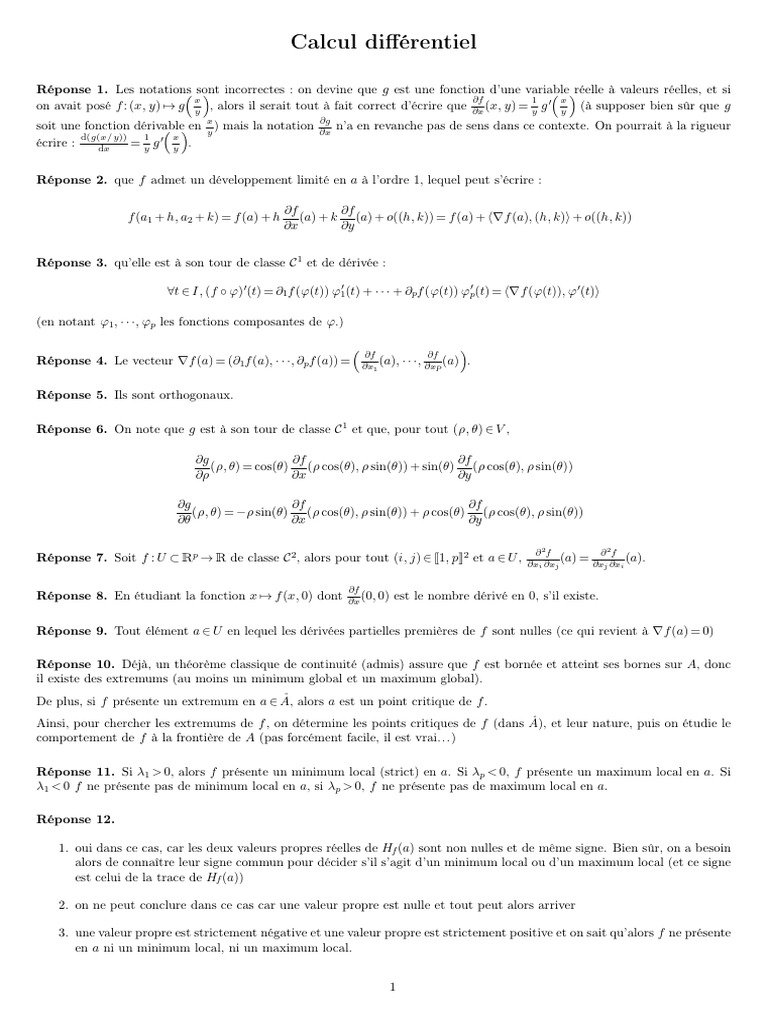 Exercices corrigés de calcul différentiel | PDF | Physique mathématique ...