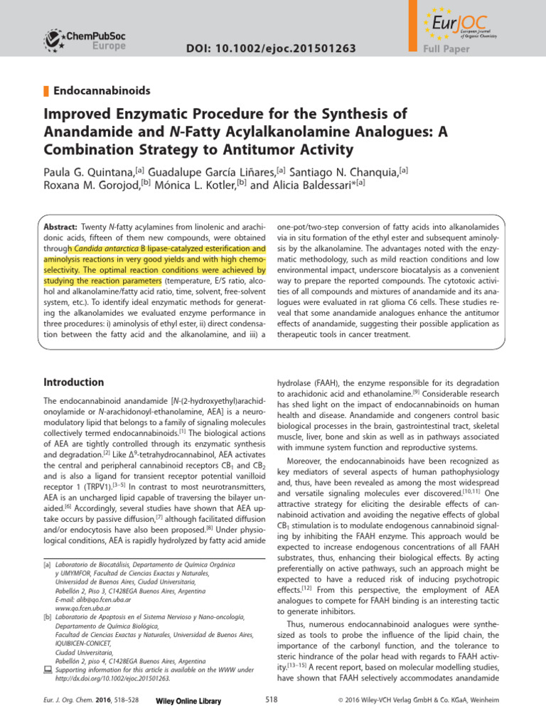 Enzymatic Amide Synthesis Using Lipase | PDF | Chemistry | Organic ...