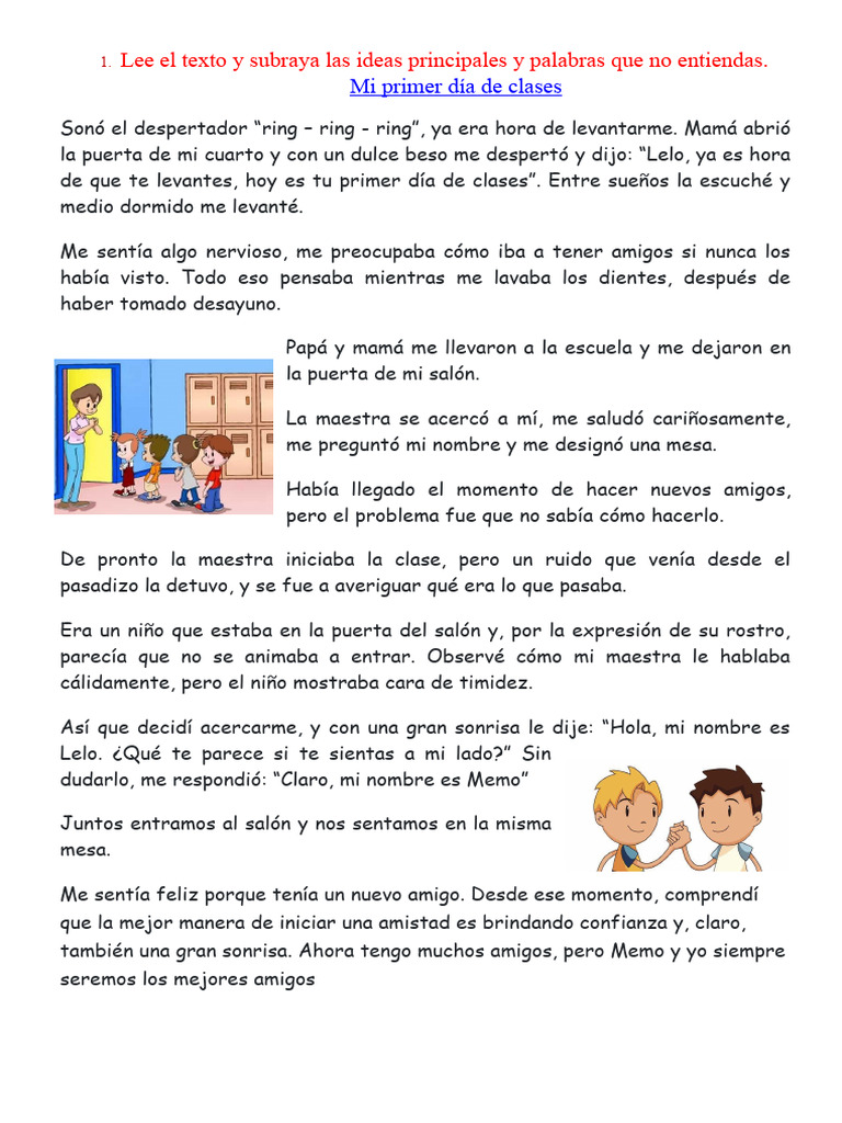 Ficha de Mi Primer Dia de Clases 15-03-24 | PDF