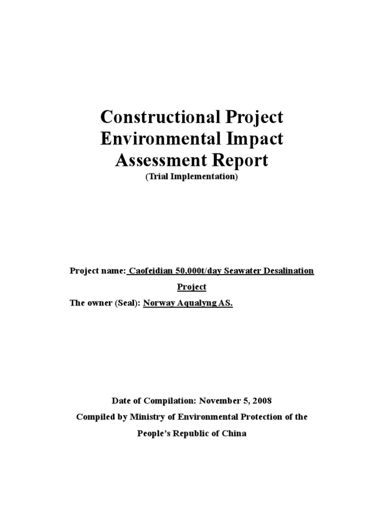 Caofeidian Seawater Desalination EIA Report | PDF | Wastewater | Osmosis