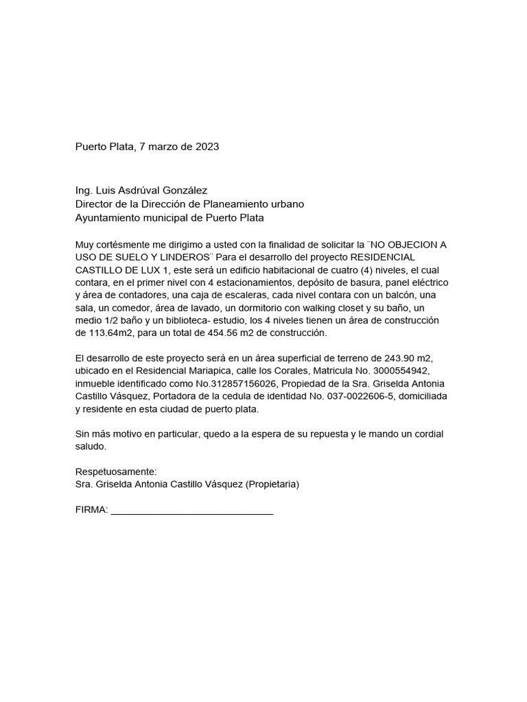 Carta No Objecion Griselda Catillo PDF