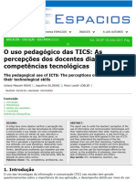 O Uso Pedagógico Das TICS: As Percepções Dos Docentes Diante Suas Competências Tecnológicas