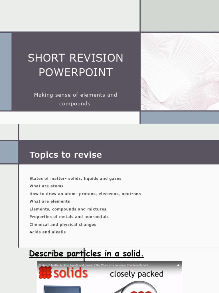 Short Revision PowerPoint | PDF | Chemical Compounds | Chemical Elements