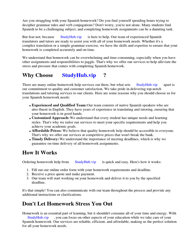 Homework Spanish Translation | PDF | Homework | Spanish Language