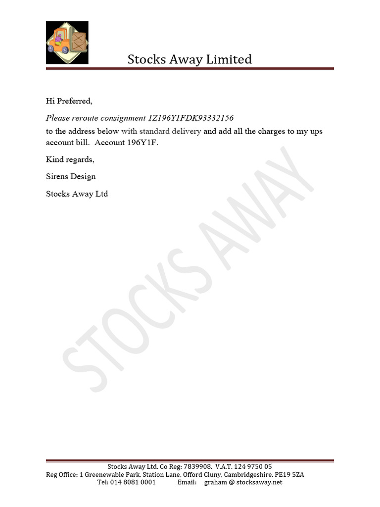 UPS Return Reroute Authorization | PDF | Finance & Money Management