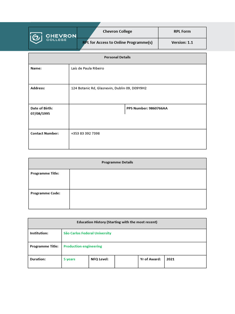 RPL Form for Online Program Access | PDF | Caregiver | Health Care