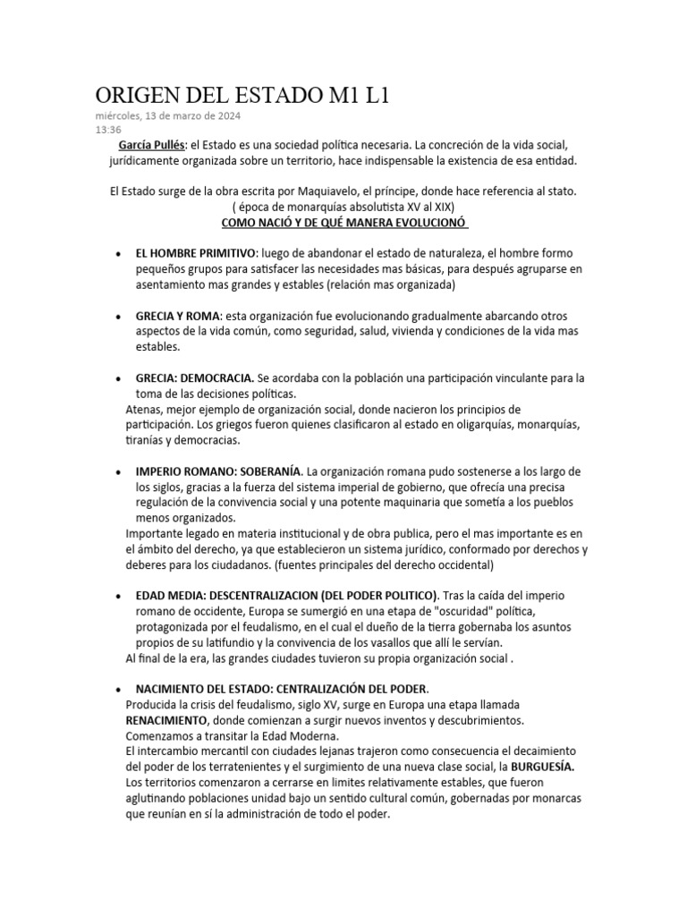 Origen del estado m1 l1 docx resumen pdf constituci n estado