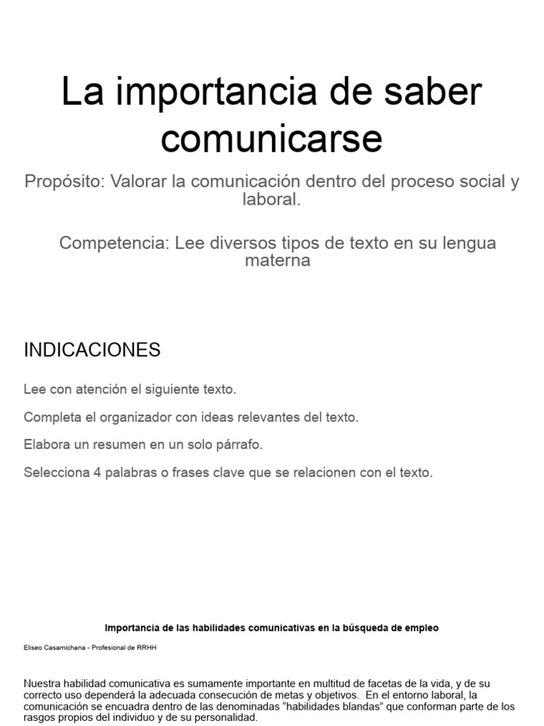La Importancia de Saber Comunicarse | PDF | Comunicación | Comunicación ...